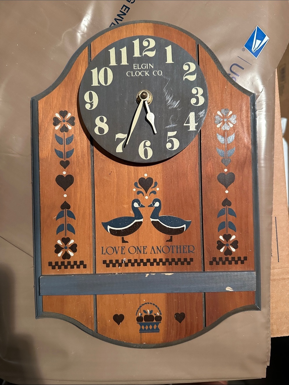 Rustic Wooden Wall Clock - Brown and Blue